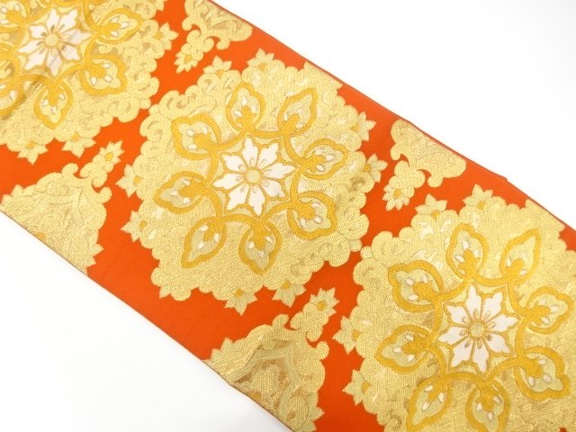 JAPANESE KIMONO / ANTIQUE FUKURO OBI / SILK / WOVEN FLORAL CREST